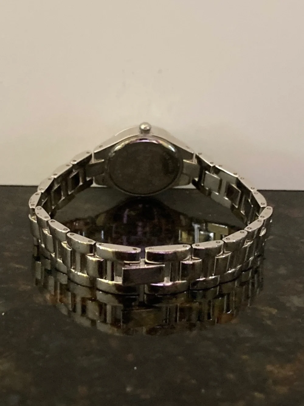 Diamonique Bezel Panther Link Watch/Silver Tone/Mother of Pearl Dial/EUC!